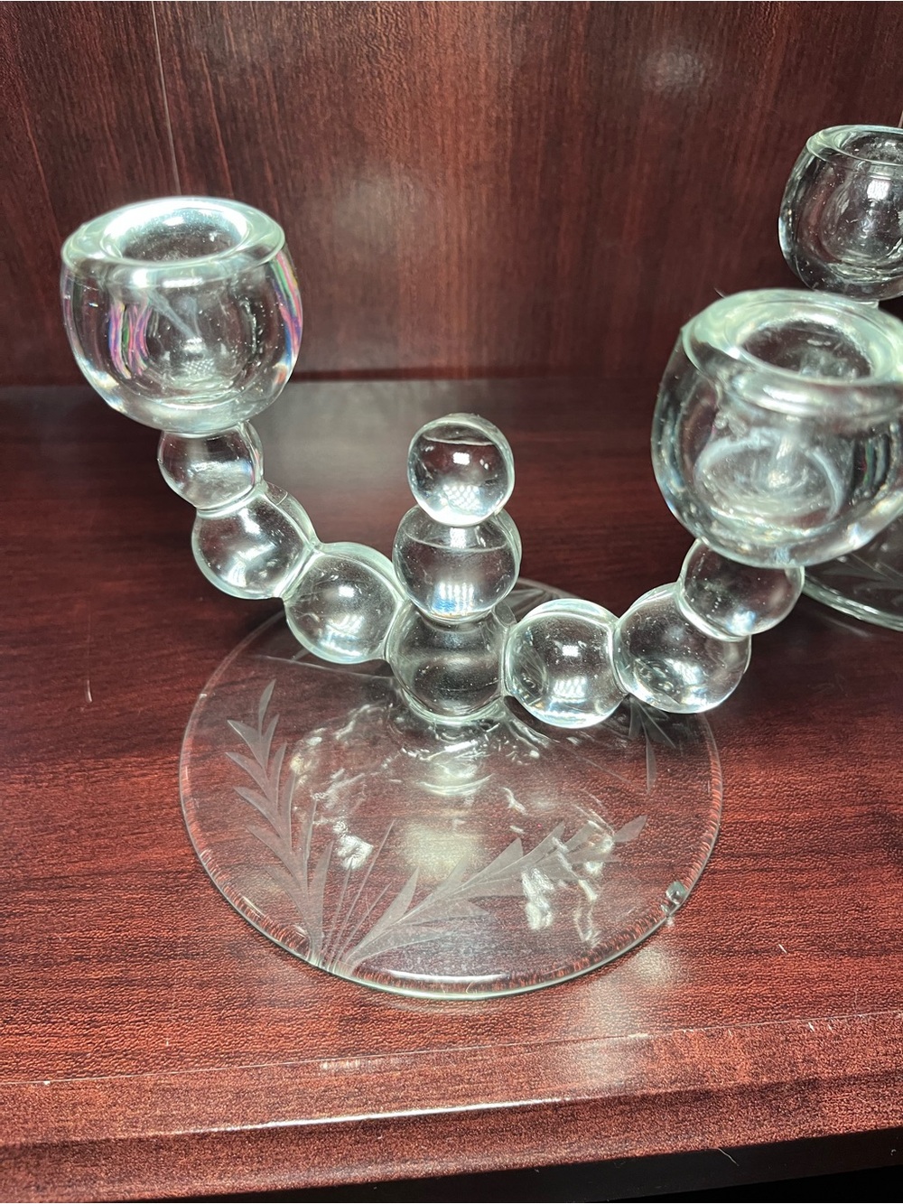 Vintage Paden City Glass Double Candlestick Holders Clear Bubble Glass Unmarked - Picture 7 of 9